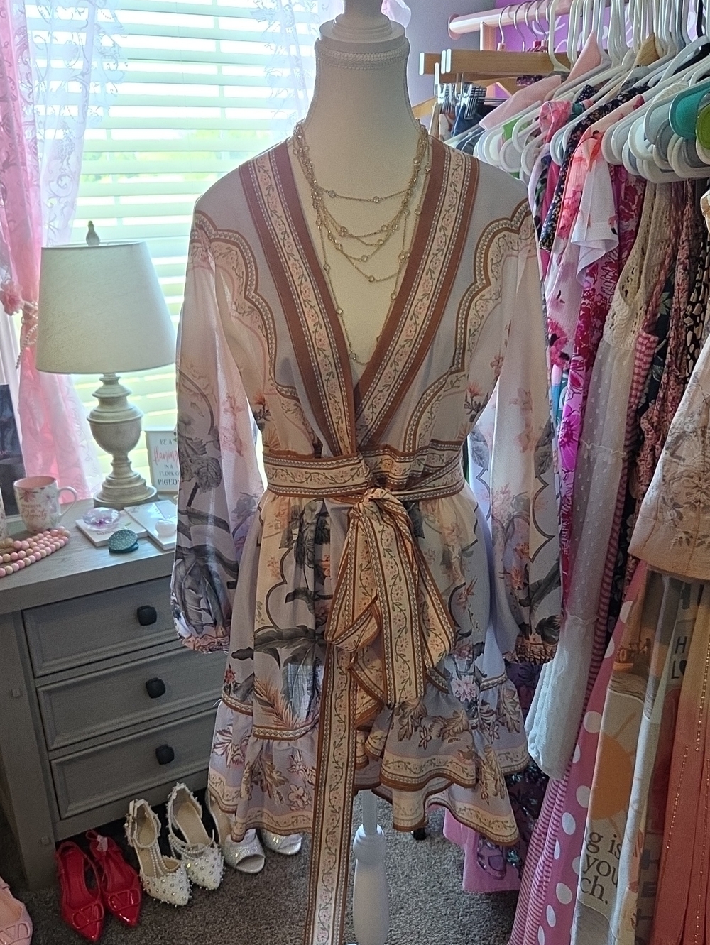 Floral/ Tropical Paisley Wrap Mini Dress in Blue